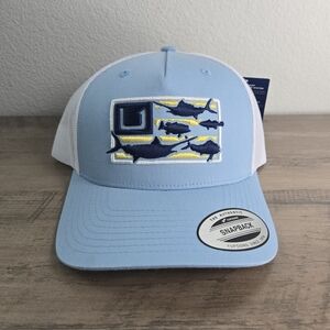 HUK Men's Trophy Flag Trucker Hat Blue and White Snap-back One Size